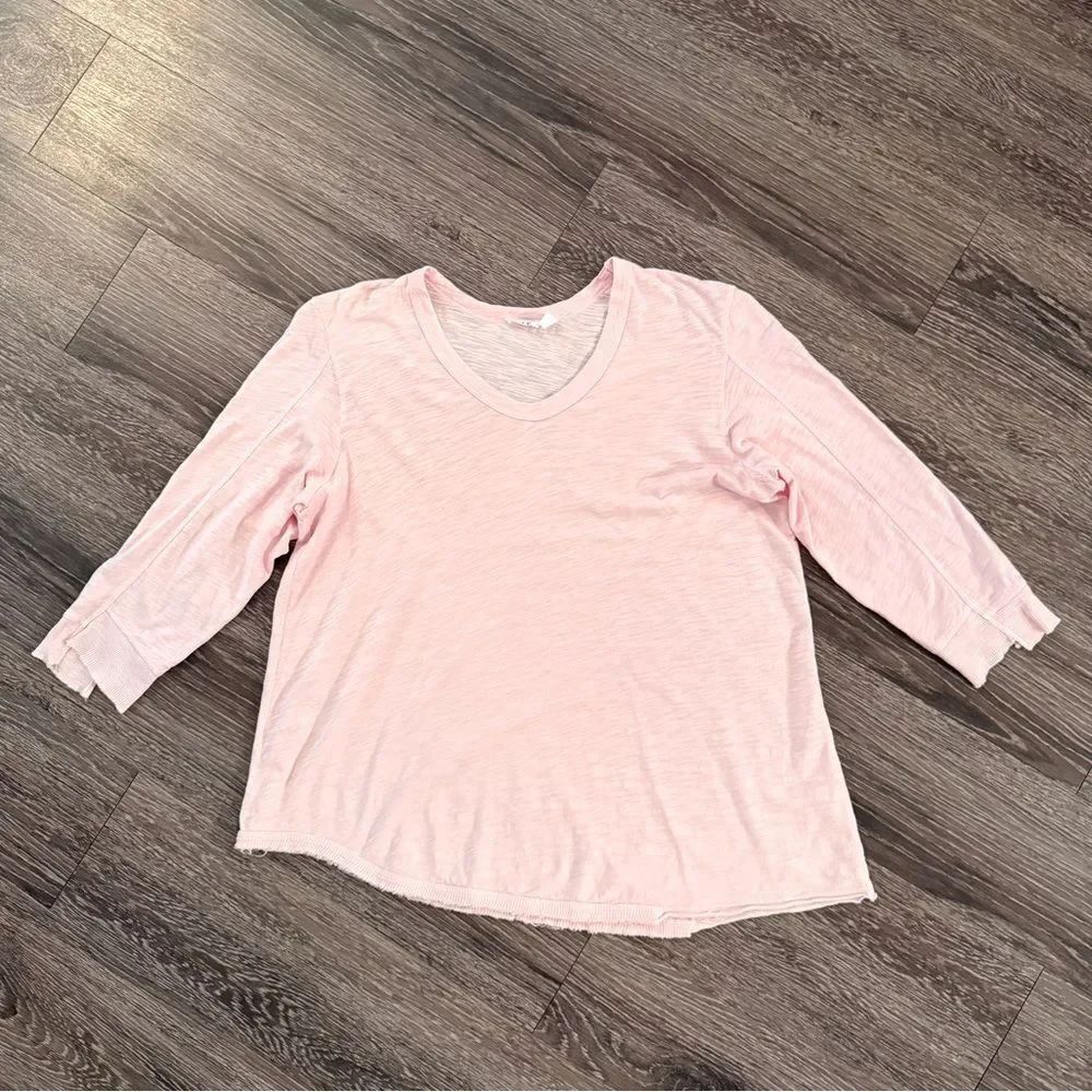 Wilt Asymmetrical Hem Top Women Small V Neck 3/4 Sleeve Pullover Tee Pink Cotton